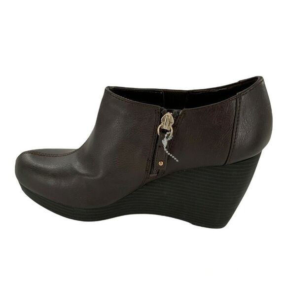 Dr Scholls Booties Womens Sz 9M Headline Wedge Ankle Side Zip Brown Faux Leather - Picture 2 of 8